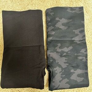 SPANX- 2 pairs Solid Black and Black/Gray Camouflage Leggings